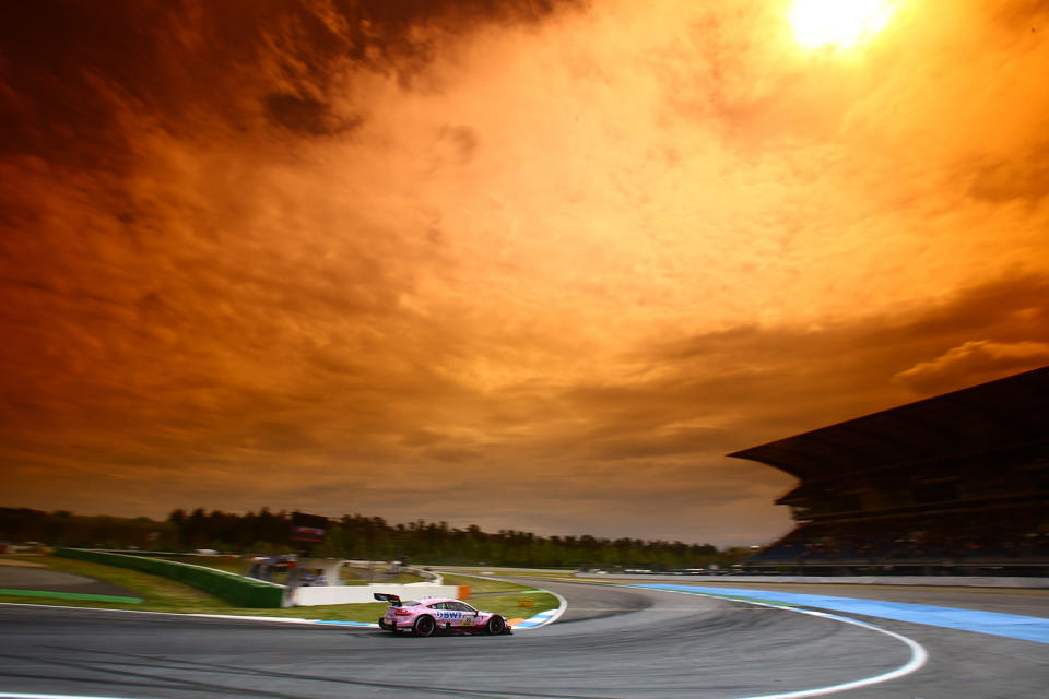 <p>Lucas Auer (AUT) Mercedes-AMG C63 DTM makes a turn under the orange sky during DTM race at Hockenheim on May 6, 2017. (Photo: Hoch Zwei/ZUMA Wire) </p>