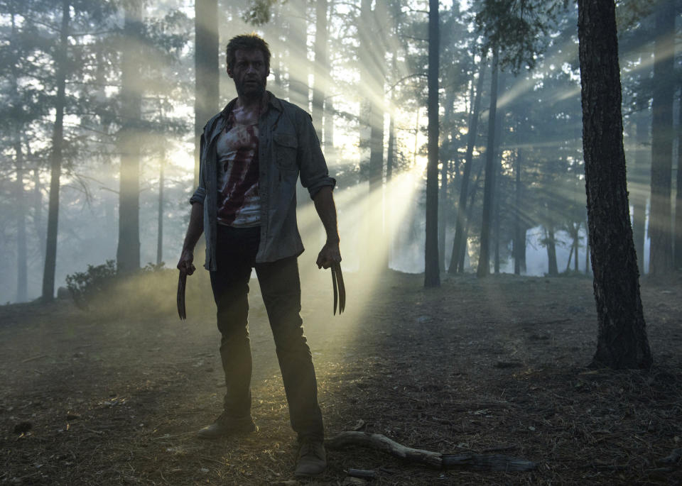 This image released by Twentieth Century Fox shows Hugh Jackman from the film, "Logan." (Ben Rothstein/Twentieth Century Fox via AP)