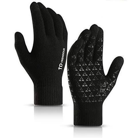 3) TRENDOUX Winter Gloves, Knit Touch Screen Glove Men Women Texting Smartphone Driving - Anti-Slip - Elastic Cuff - Thermal Soft Upgraded Lining - Hands Warm in Cold Weather - Black - M