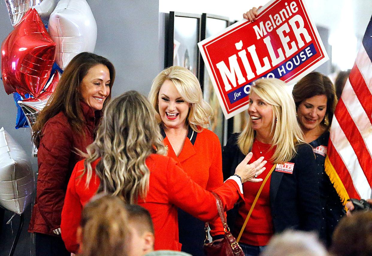 Melanie Miller arrives at the election night party at the Ashland County Republican Party Headquarters after coming from Medina on Tuesday, Nov. 8, 2022. TOM E. PUSKAR/ASHLAND TIMES-GAZETTE