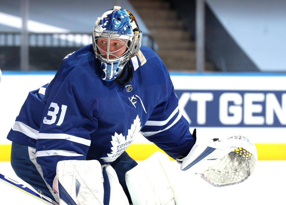 Goaltender Frederik Andersen #31 of the Toronto Maple Leafs 