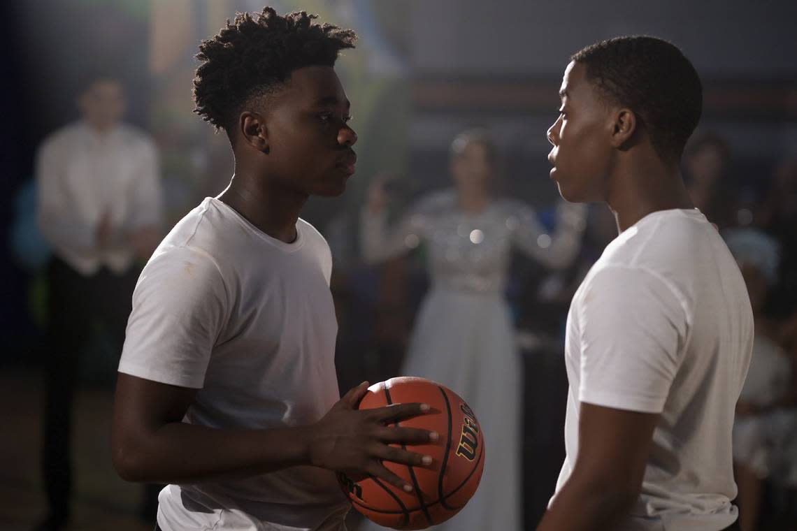 Jalyn Hall and Amir O’Neil star as twin brothers “Filthy” and J.B. in the Disney+ series “The Crossover.”