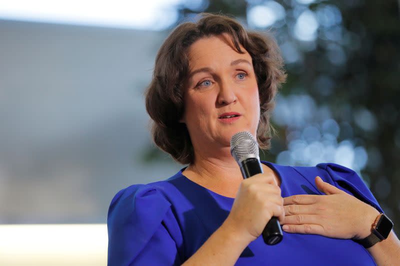 FILE PHOTO: U.S. Rep. Porter speaks before Democratic 2020 U.S. presidential candidate Warren in Mason City