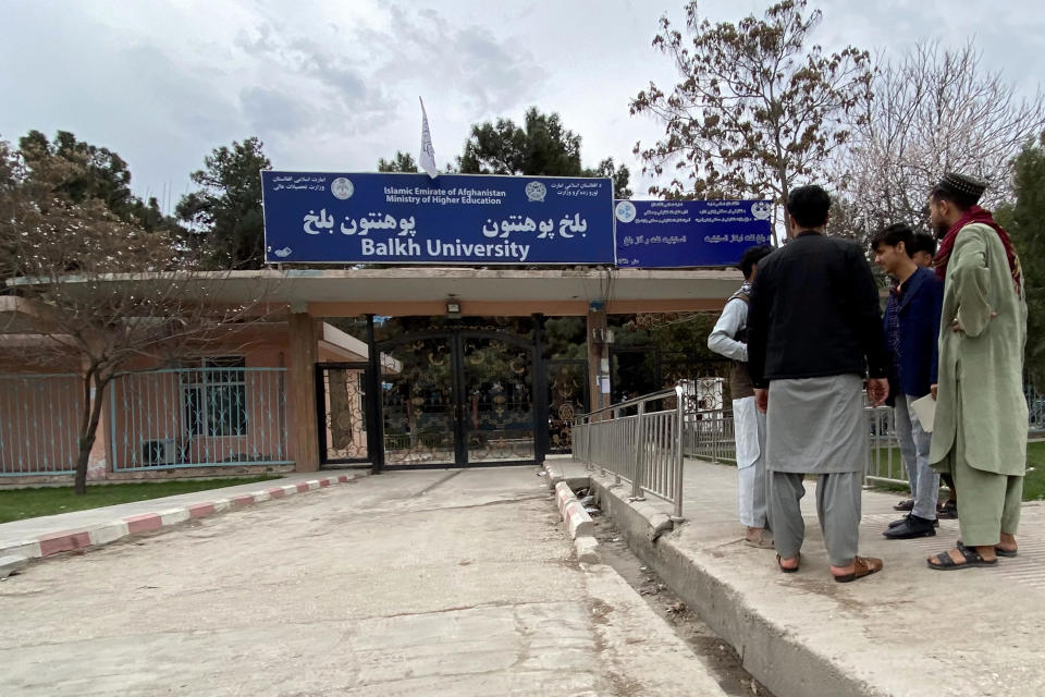 Male students arrive at Balkh University after the universities were reopened in Mazar-i-Sharif on March 6, 2023. / Credit: ATIF ARYAN/AFP via Getty Images