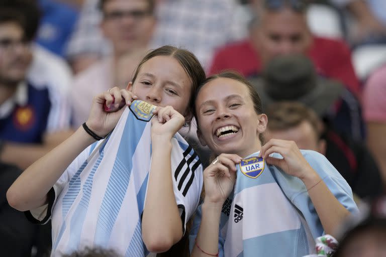 Argentina supporters on the stands wait for the start of the Rugby World Cup quarterfinal match between Wales and Argentina at the Stade de Marseille in Marseille, France, Saturday, Oct. 14, 2023. (AP Photo/Lewis Joly)