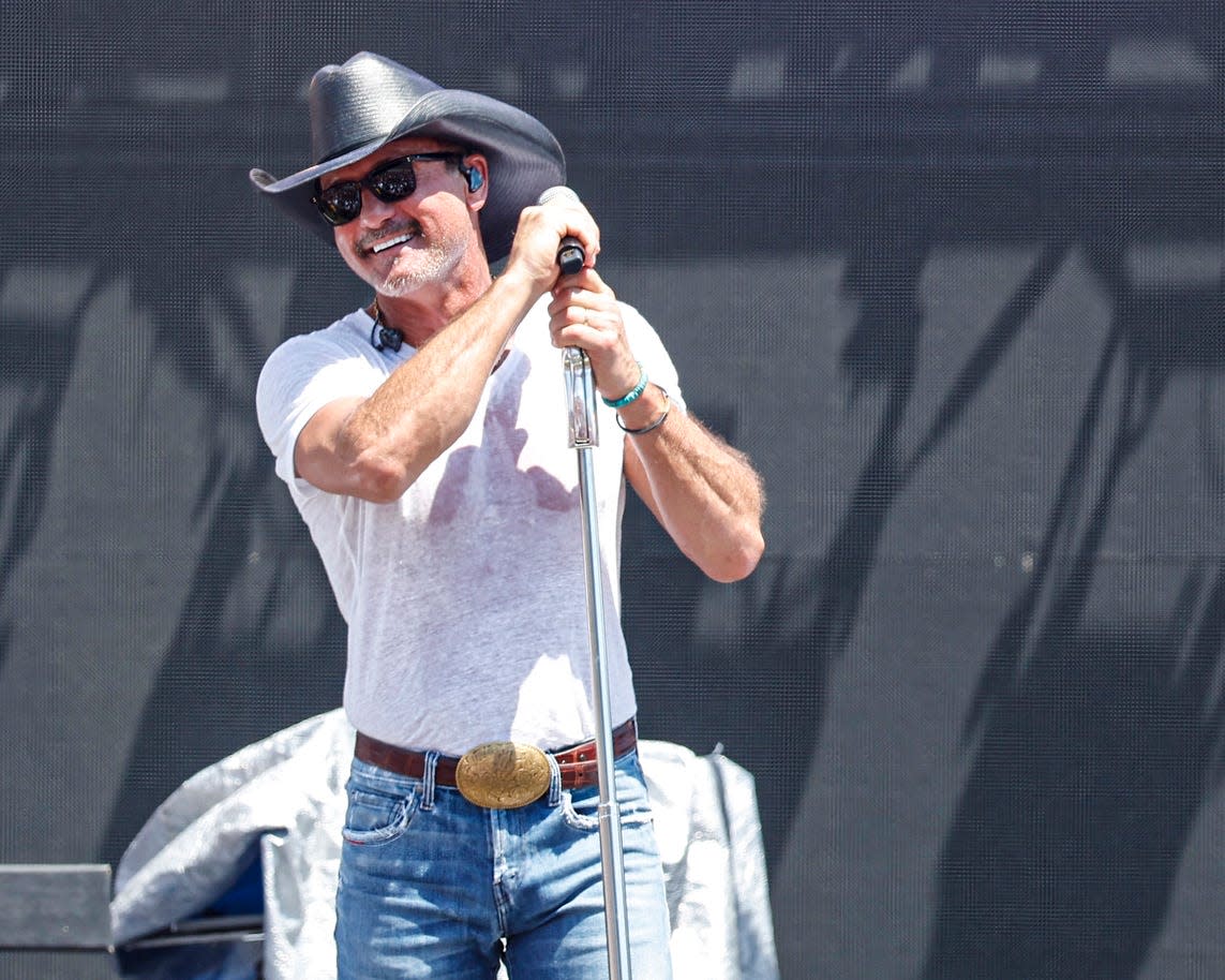 Country star Tim McGraw performs before the start of the 2022 IndyCar race at Iowa Speedway in Newton.