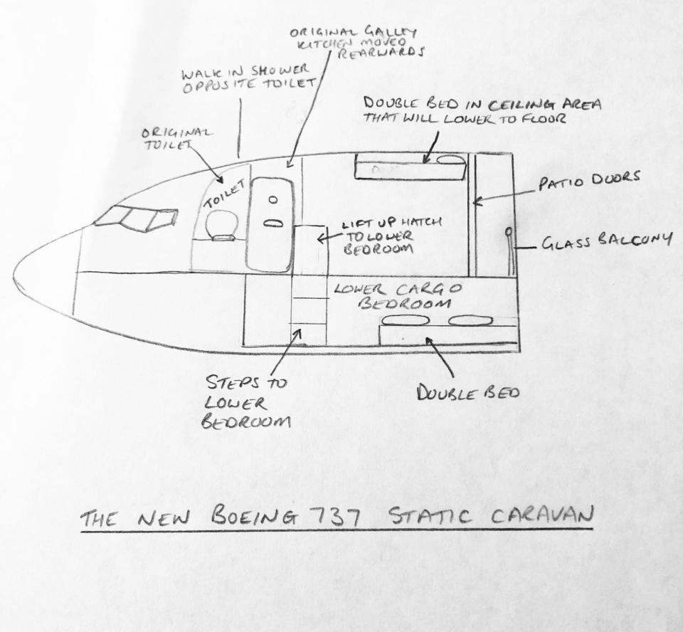 Sketch of plane plans BW - Steve Jones - Boeing 737 caravain