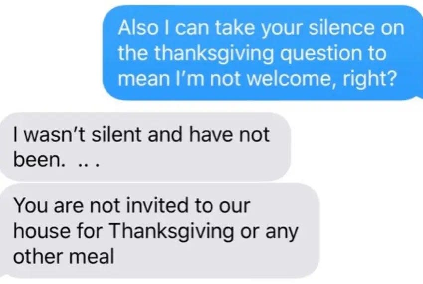 Weston Brown shared texts that he'd exchanged with his parents with NBC News, including this one with his mother from November 2018.