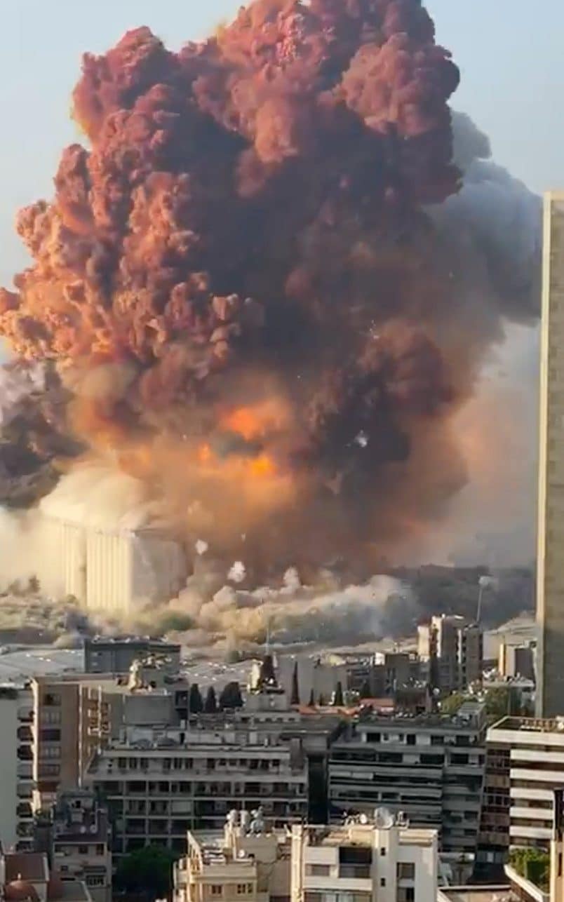 A still from a video shows the scale of the explosion, with a huge mushroom cloud rising over the city after the blast - Triangle News