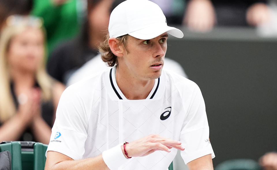 Alex de Minaur, pictured here after his win in the fourth round at Wimbledon.