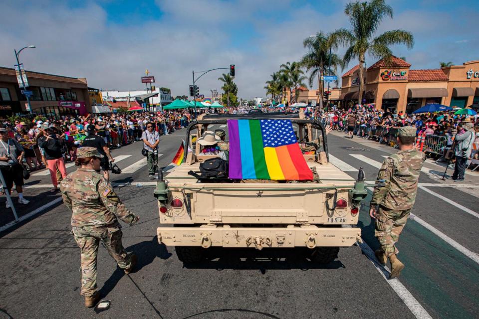 A group of military participants march in the 2022 San Diego Pride Parade on July 16, 2022, in San Diego, California. (Photo by Daniel Knighton/Getty Images) (Daniel Knighton/Getty Images)