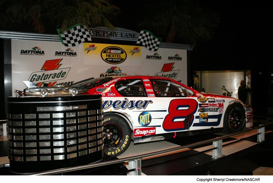 Dale Earnhardt Jr. won the 2004 Daytona 500 in the No. 8 Budweiser Chevrolet.