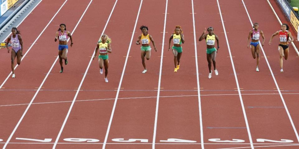 Shelly-Ann Fraser-Pryce en su histórico triunfo en Estados Unidos el domingo.