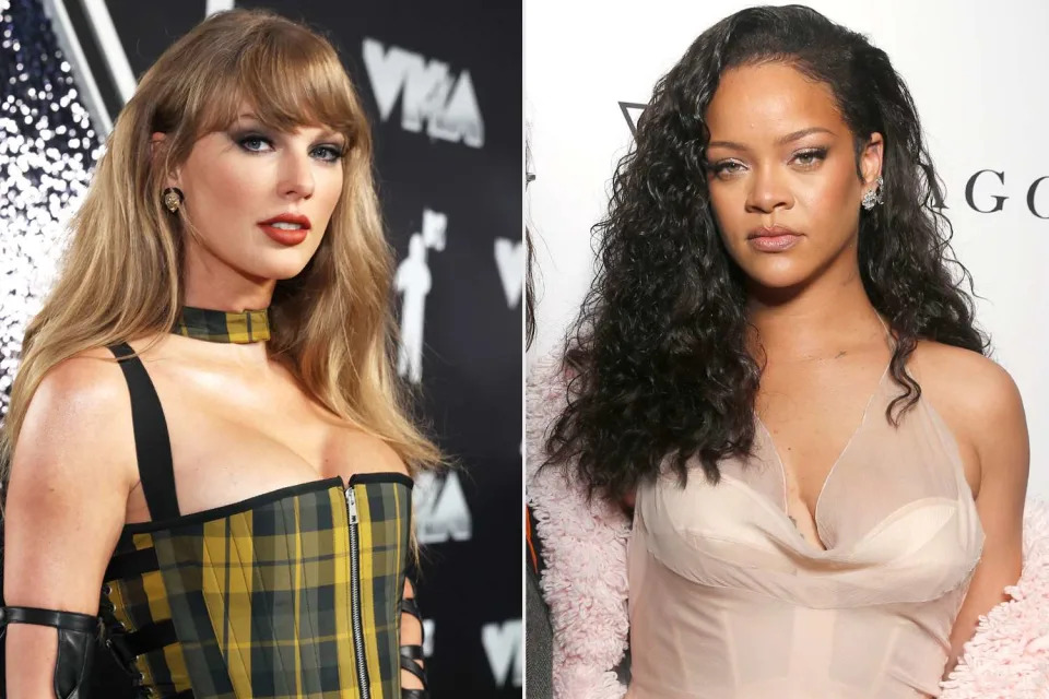 <p>Kevin Mazur/Getty, Dominik Bindl/Getty </p> Taylor Swift; Rihanna