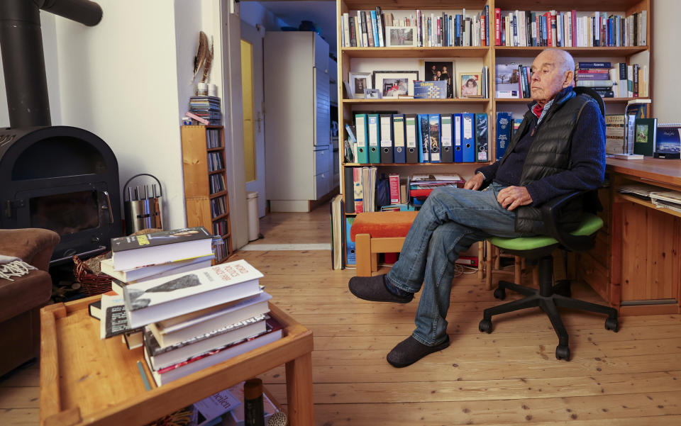 The 93-year-old Polish citizen Andrzej Sitkowski, who was named "Righteous Among the Nations" by Yad Vashem in 1995 poses for a photo during a interview with the Associated Press in Durach, Tuesday, Jan. 18, 2022 Andrzej Sitkowski was 15 years old when his mother told him that she had been asked by a neighbour to hide a little Jewish girl from the Nazis at their home. This year, as the world commemorates the 77th anniversary of the liberation of the German Nazi Auschwitz concentration and extermination camp on January 27, 1945, Yad Vashem and the Conference on Jewish Material Claims against Germany have teamed up to highlight the stories of "Righteous Rescuers" the people who risked everything, even their own lives, to save Jews from getting murdered by the Nazis and their henchmen. (AP Photo/Alexandra Beier)