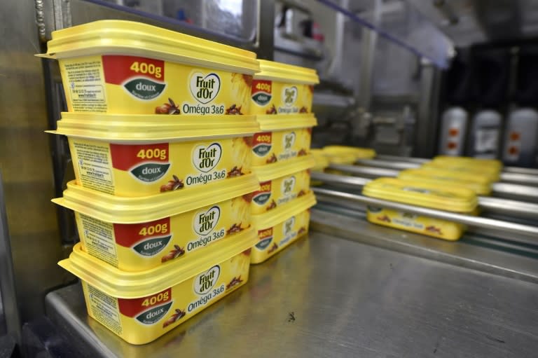 Margarine on the packaging line at the Unilever's factory in Rotterdam