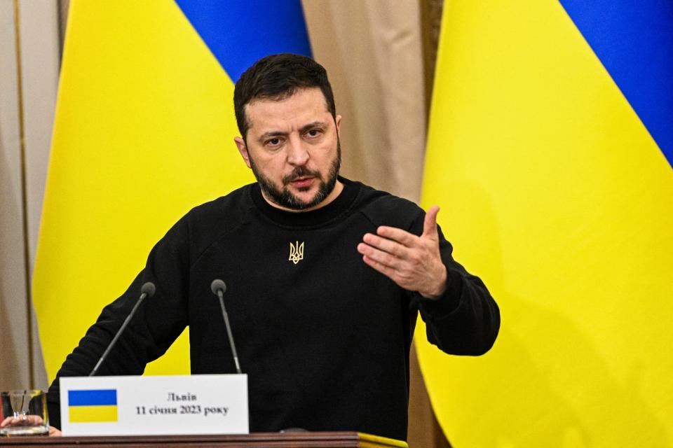 Volodymyr Zelensky, président de l'Ukraine, en conférence de presse le 11 janvier 2023 - AFP