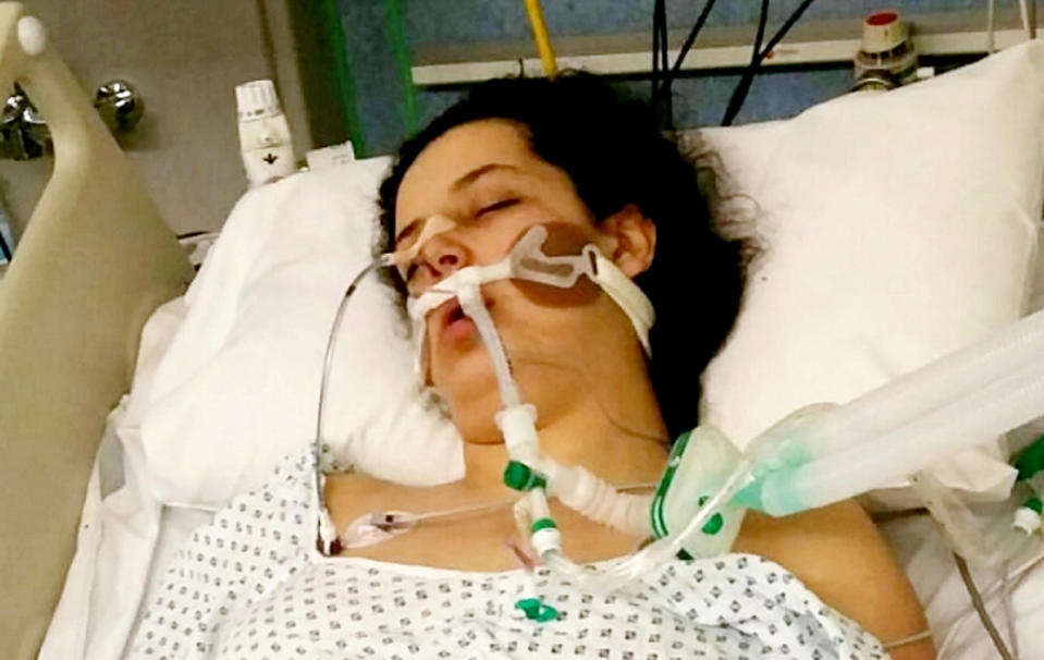 <em>Coma – Mariam Moustafa was left in a coma after she was attacked in the street on February 20 (Pictures: SWNS)</em>