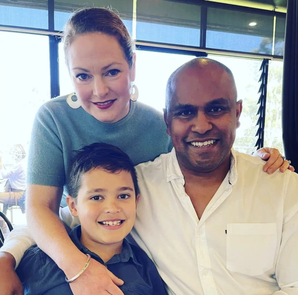 Rajiv 'Raj' Jayarajah, who had died after collapsing in Bali, with his wife Emma and young son Ari. 