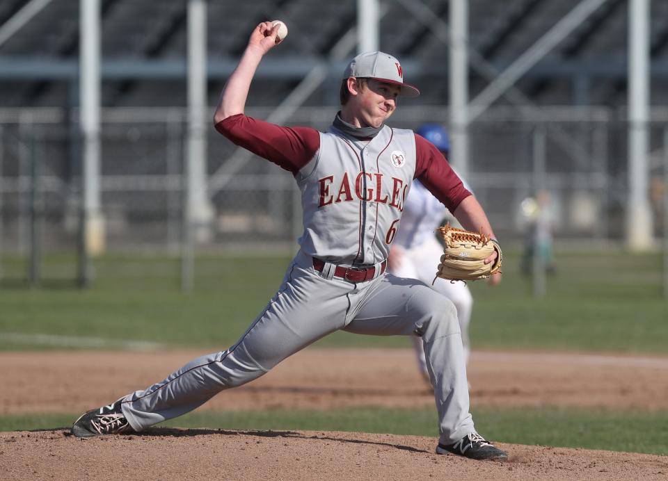 Watterson's Nick Kudika, shown here throwing a no-hitter two years ago, is expected to be one of the state's top baseball players this spring as a senior. Kudika is a Baldwin-Wallace signee.