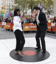 <p>Hall and Geist recreated the iconic dance scene in <i>Pulp Fiction</i> as Mia Wallace and Vincent Vega. (Photo: Nate Congleton/NBC) </p>