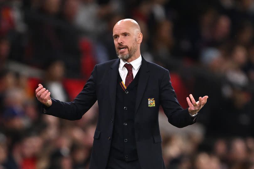 Manchester United manager Erik ten Hag during the Premier League match between Manchester United and Newcastle United at Old Trafford.