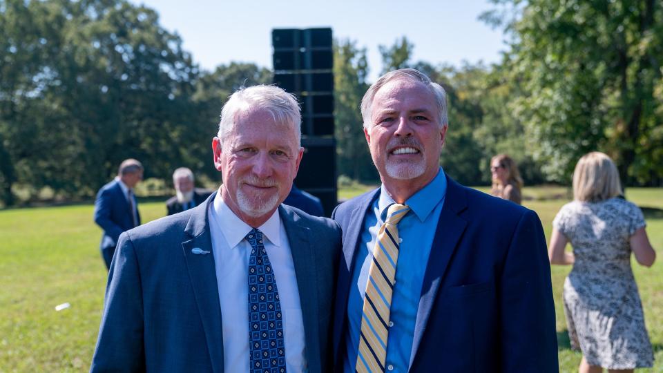 Jackson Chamber President Kyle Spurgeon (left) and HTL Advantage Director Mark Herbison grew up together in Henry County, were college roommates and were part of the team that brought Ford Motor Company to the Memphis Regional Megasite