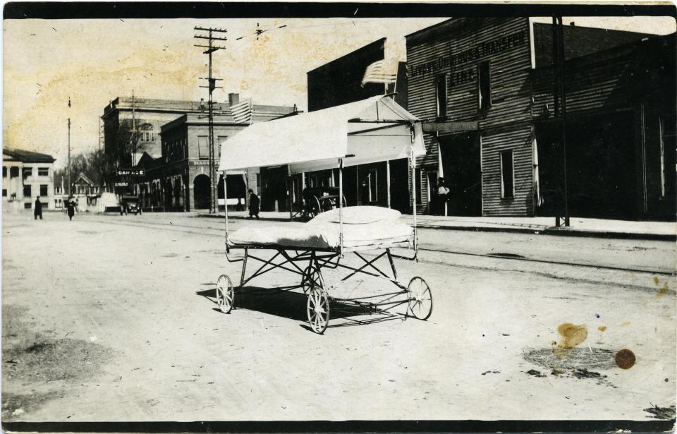 This so-called "fresh air bedroom" was used by Railroad Jack, aka Harry Decatur Cooper, to sleep outdoors. The photo, taken in Oshkosh, Wisconsin, in 1914, was originally provided by Cooper.