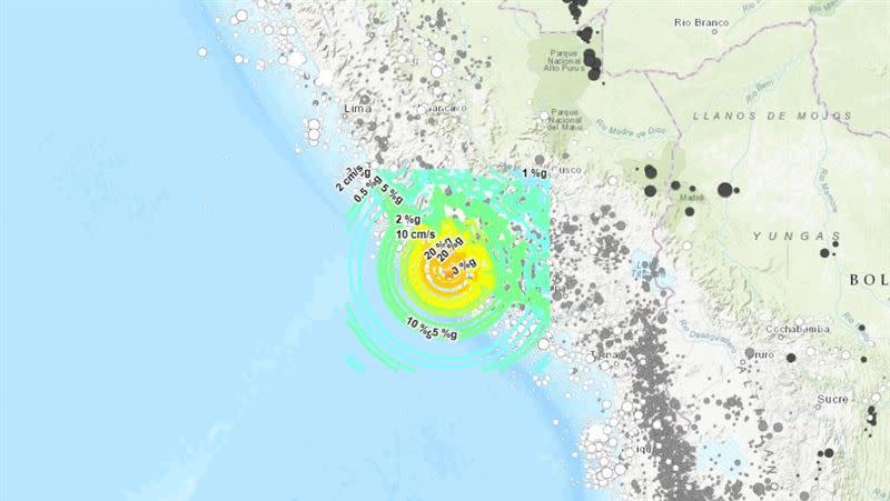 祕魯28日發生7.2強震，這是今年全球第4起規模7以上地震。（圖／翻攝自美國地質調查局）