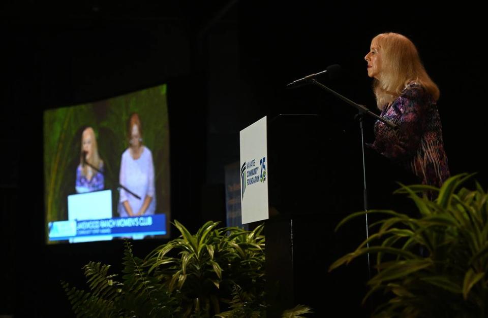 Monica Templeman accepts the Community Spirit Award for the Lakewood Ranch Women’s Club at the 2023 Manatee Community Foundation’s Spirit of Manatee Awards luncheon at the Bradenton Area Convention Center in Palmetto on Wednesday, March, 29, 2023.