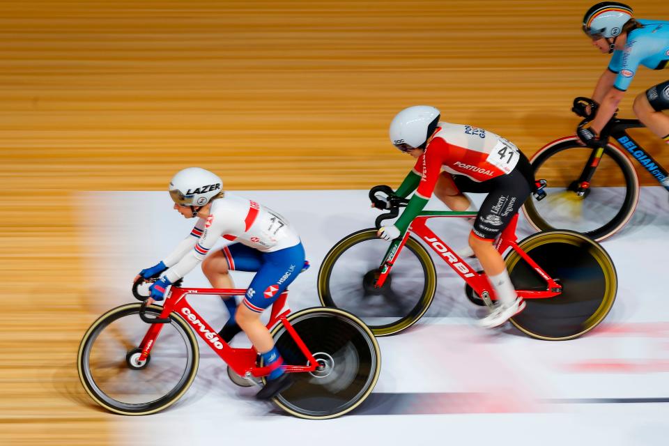 Great Britain's Laura Kenny competes in the Women's Omnium Tempo Race during the UCI track cycling World Championship (AFP)