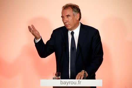 MoDem leader Francois Bayrou, outgoing Justice Minister, attends a news conference in Paris, France, June 21, 2017. REUTERS/Charles Platiau