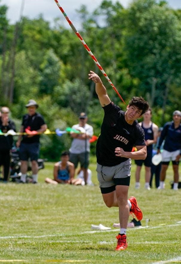 Jackson Memorial's Rob Paneque wins the boys javelin at the NJSIAA Meet of Champions