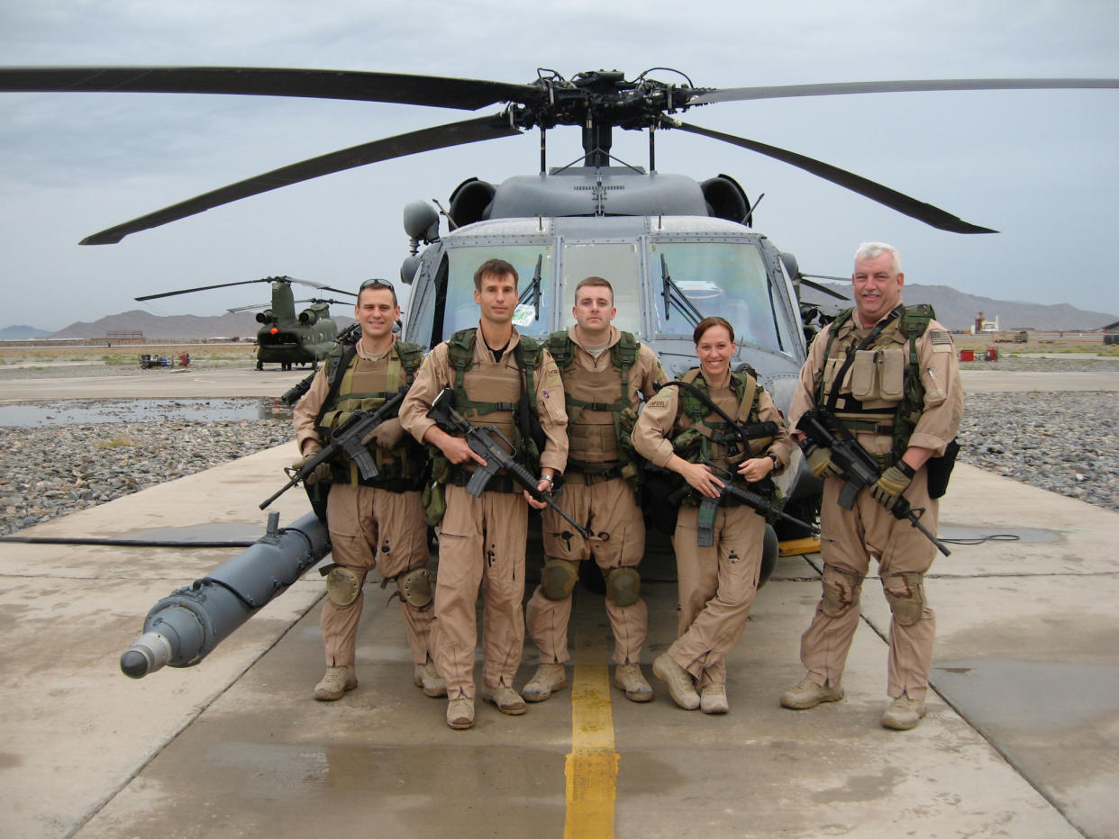Former Air Force pilot MJ Hegar, second from right, sued the Pentagon to allow women in combat positions. In 2013, the Combat Exclusion Policy was repealed. (Photo: MJ Hegar/Makers)