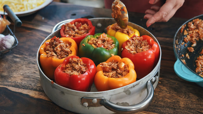 colorful stuffed peppers in dish