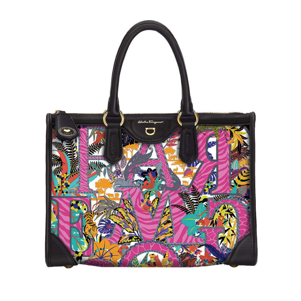 Salvatore Ferragamo The graffiti-influenced Safari Printed Gancini bag is crafted from regenerated nylon and leather trim; 1,450, at Salvatore Ferragamo, Beverly Hills