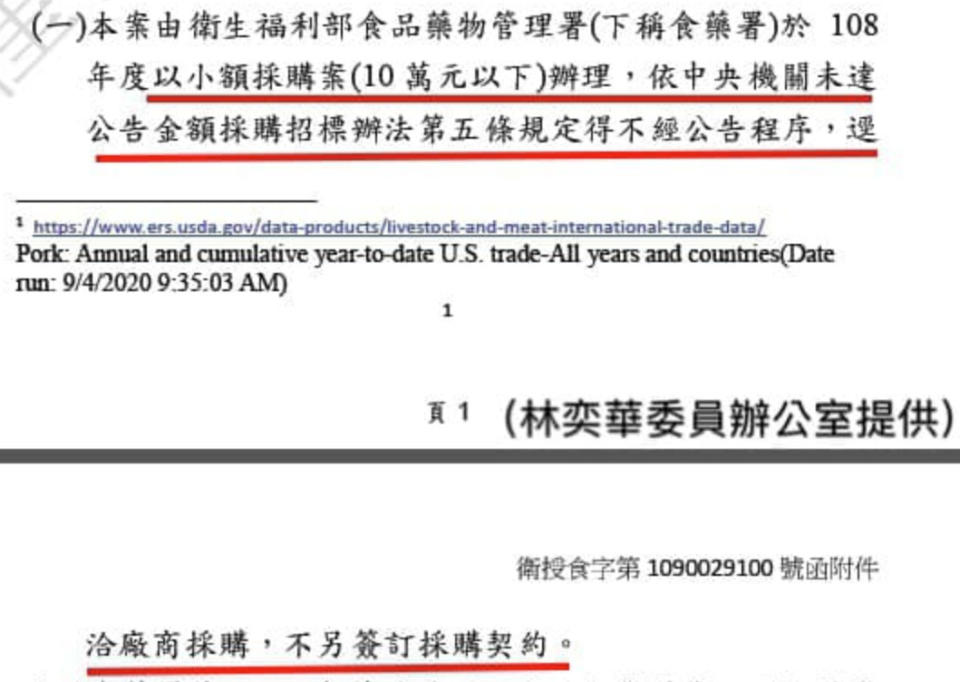 林奕華踢爆萊劑風險評估報告委外金額9萬9990元，刻意規避《政府採購法》10萬以上應公開招標規定，更驚人的是竟完全無人體實驗，讓她痛批「衛福部形同先射箭再畫靶，顯示蔡政府早已決定要硬幹、開放萊豬」！（圖片翻攝facebook/立法委員林奕華）