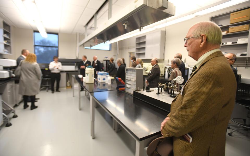 Guests take a tour of Walsh University's new SPARQ Analytical Laboratory of Scientific Excellence following a luncheon and dedication on Tuesday. Shimadzu Scientific Instruments helped Walsh acquire the equipment, valued at nearly $1.2 million.