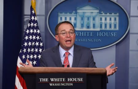 Acting White House Chief of Staff Mulvaney answers questions at media briefing at the White House in Washington