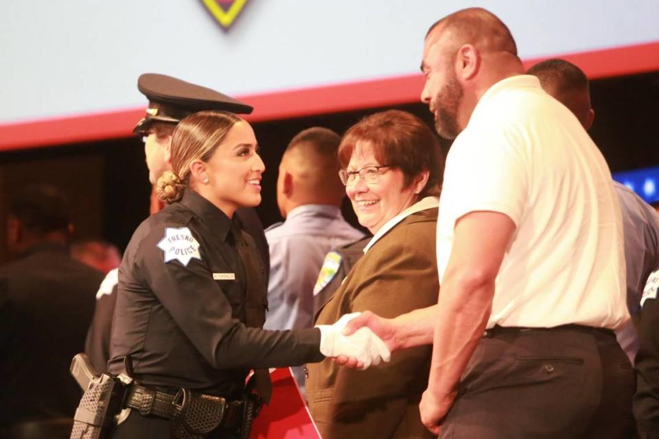 On his first day on the job as the new president of Fresno City College, Dr. Robert Pimentel, presented the certificates to cadets.