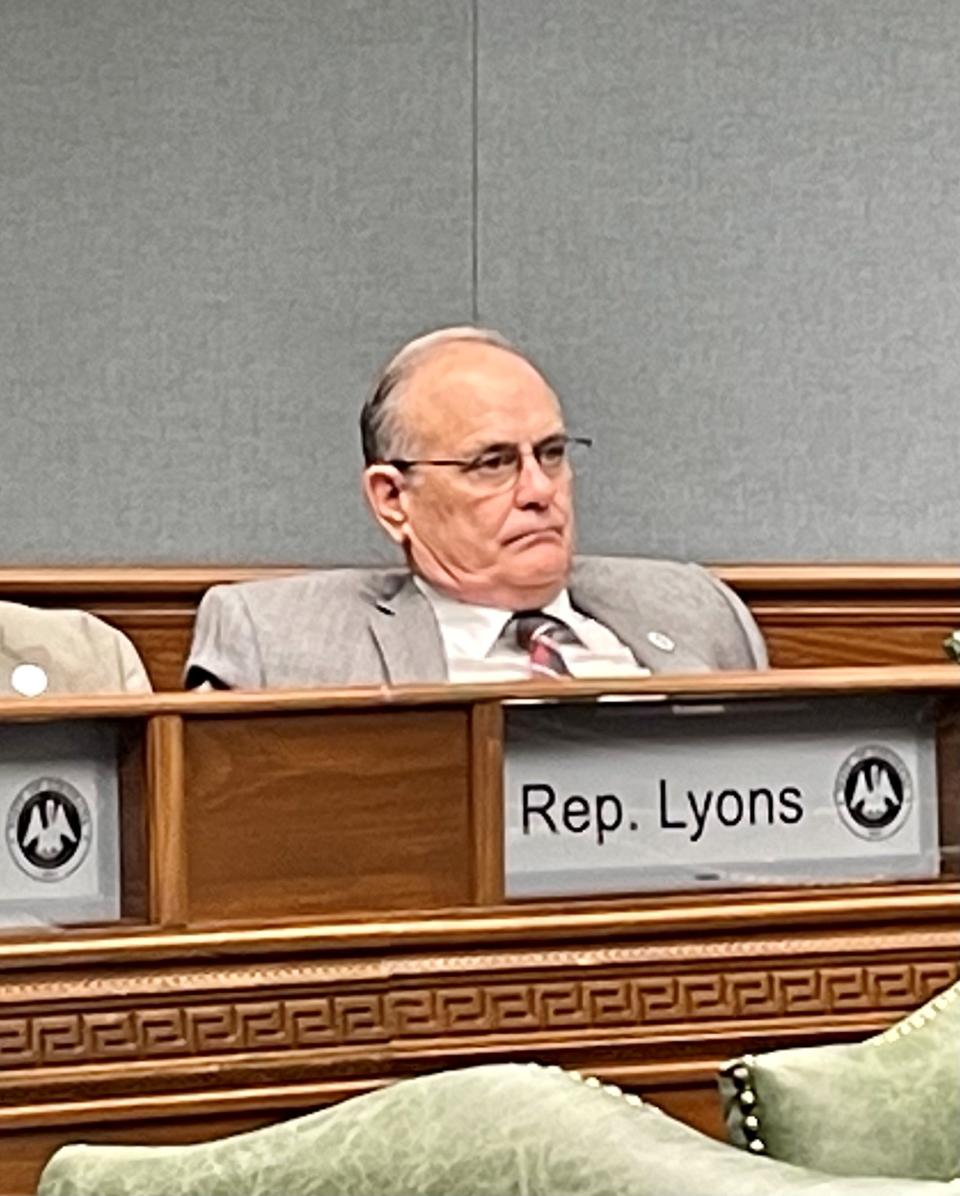 Republican state Rep. Tony Bacala, pictured here in the House Appropriations Committee on April 12, 2023 has a bill to phase out the temporary state sales tax.