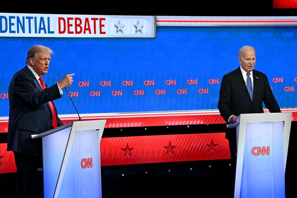 President Joe Biden and former President Donald Trump participate in the first presidential debate of the 2024 elections in Atlanta on June 27, 2024.