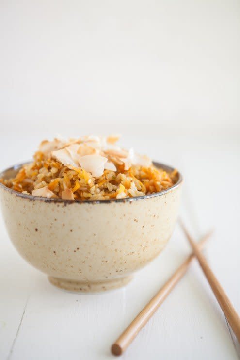 <strong>Get the <a href="http://naturallyella.com/2012/04/06/carrot-ginger-brown-rice/" target="_blank">Carrot-Ginger Brown Rice recipe</a> from The Faux Martha</strong>