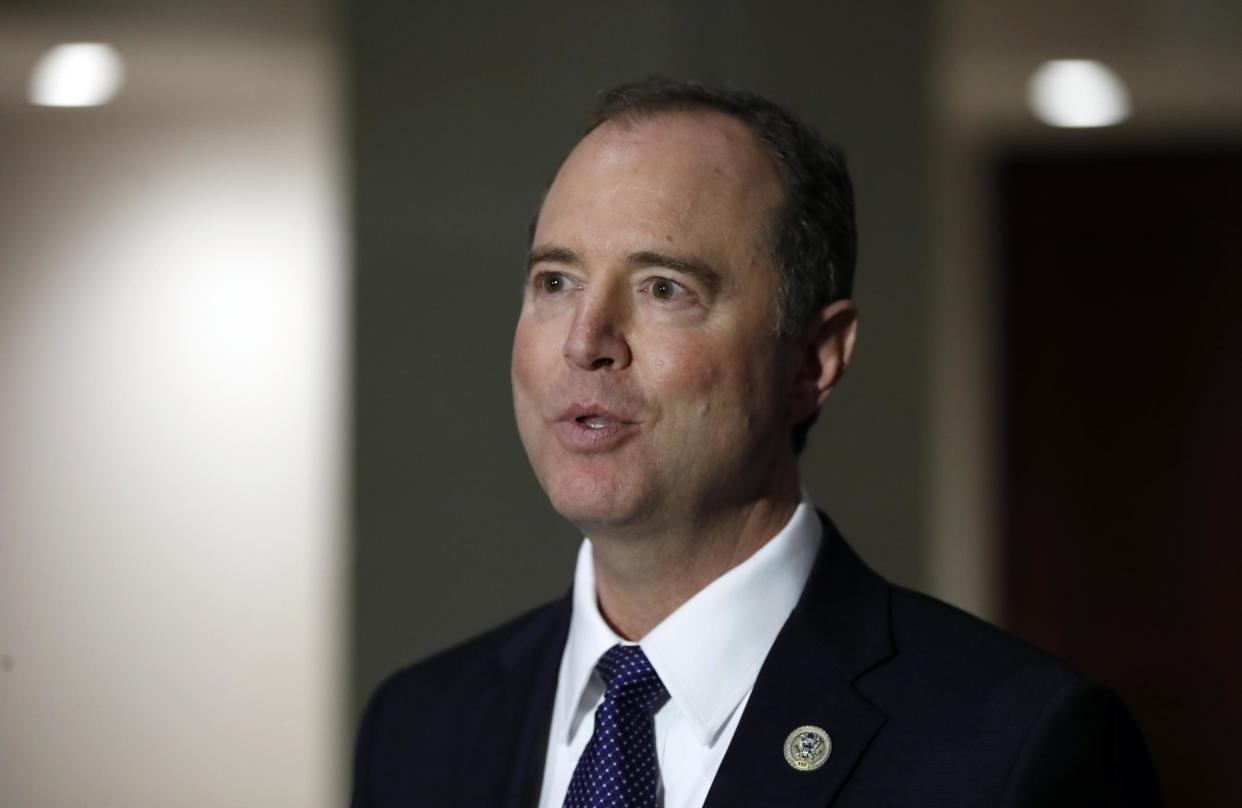 Adam Schiff speaks during a media availability after a closed-door meeting of the House Intelligence Committee: AP Photo/Alex Brandon