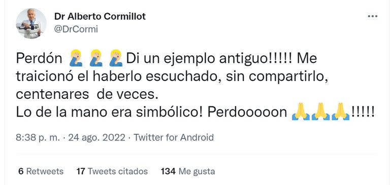 Alberto Cormillot pidió disculpas tras sus declaraciones.