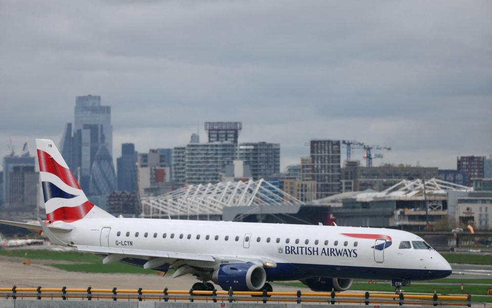 A British Airways Embraer ERJ-190SR plane prepares to take off from London City Airport in April