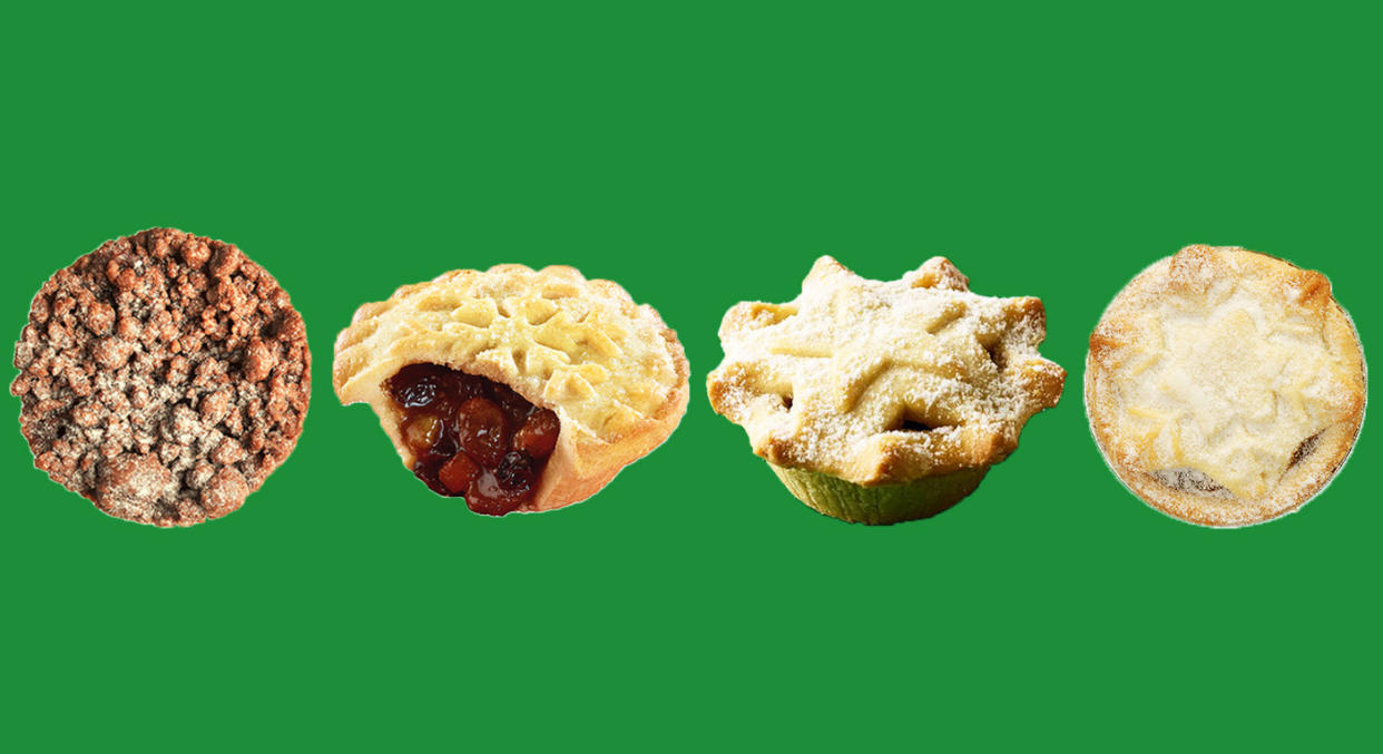 Mince pies from left to right: Waitrose, Mr Kipling, Morrisons, Marks & Spencer.