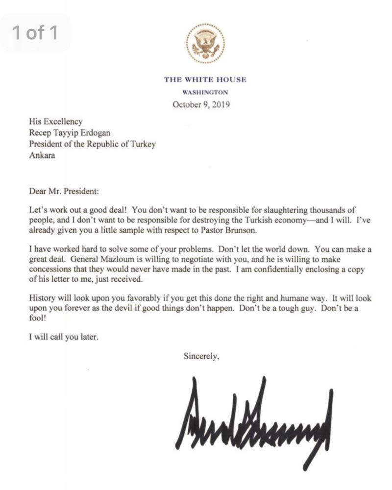 The letter from Trump to Erdoğan