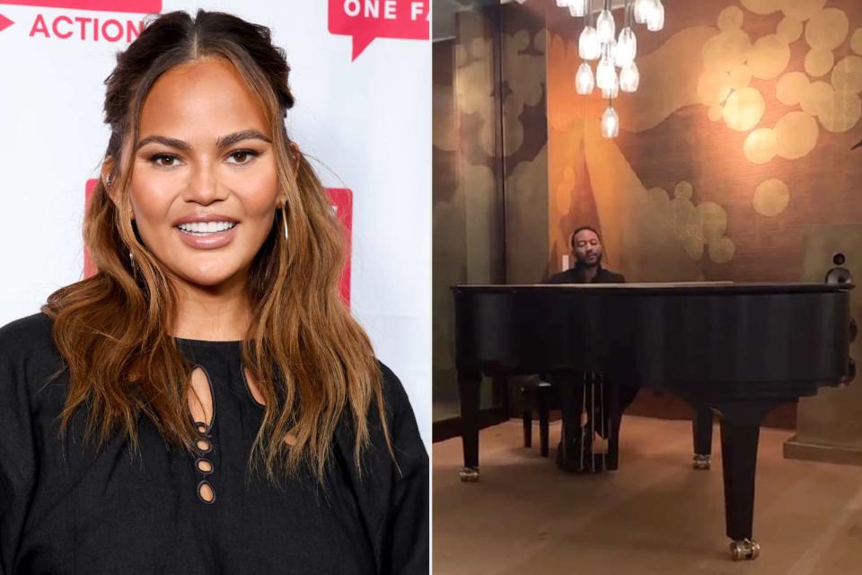 <p>Mark Von Holden/Variety via Getty Images; Chrissy Teigen Instagram</p> Chrissy Teigen is serenaded by her husband, John Legend