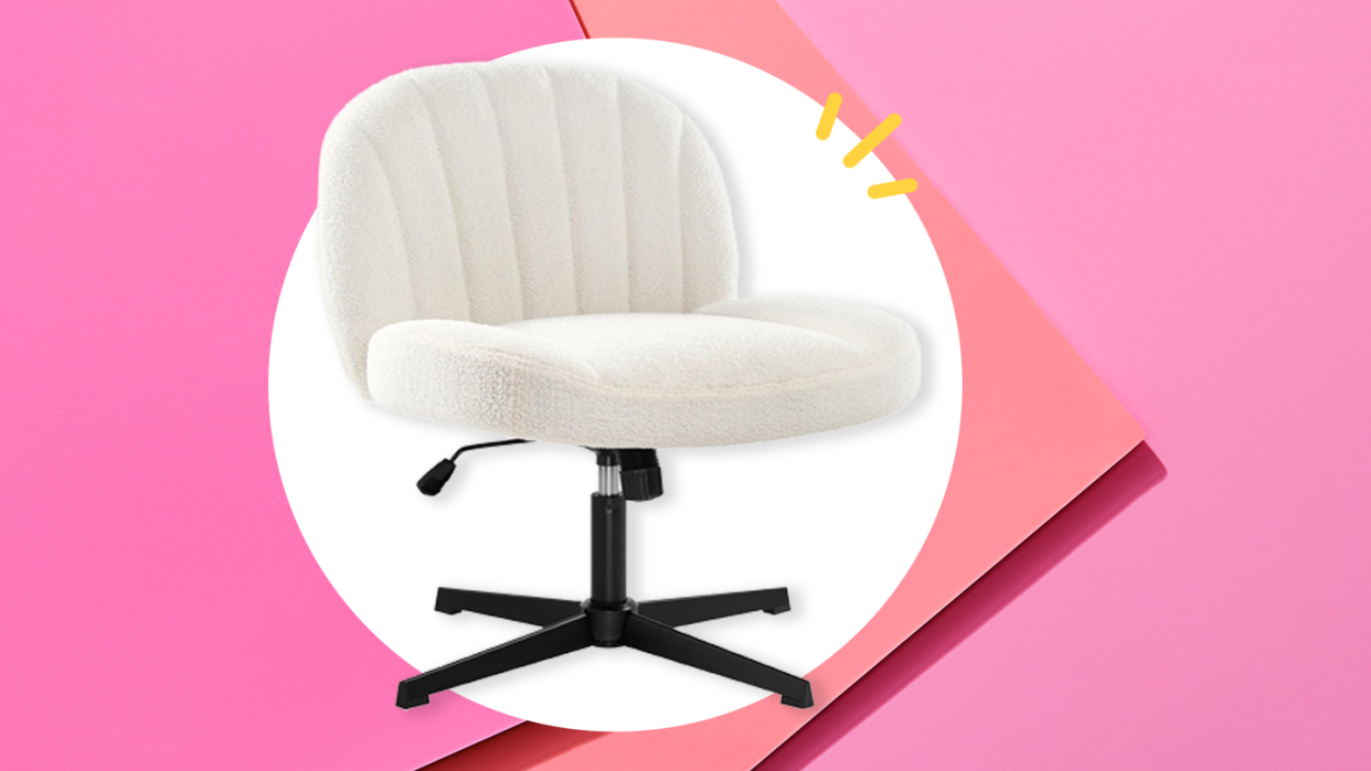 a white chair with a pink background